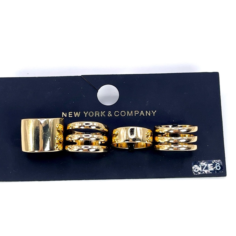 Set of Four Gold Wide Band Rings - New York & Company Sz 6 -Thick Band Ring Set
